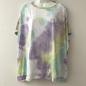 CY FASION CLOSER TO ME TIE DYE DEEP ARMHOLE OVERSIZED TOP MINT/LILAC (Flaw)